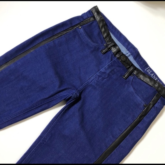 Blank NYC Straight Leg Jeans Leather Trim Detail 28 - Picture 2 of 5